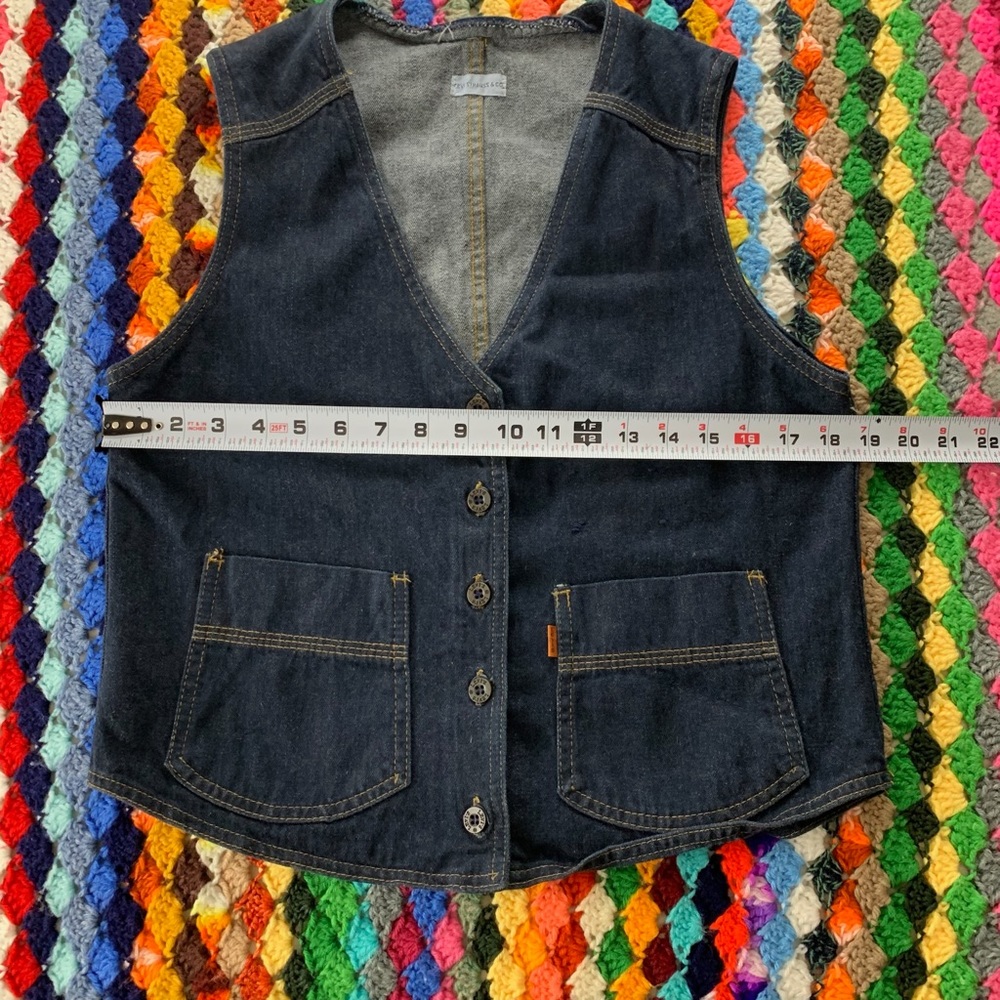 Vintage 1960s Levis Orange Tab Dark Wash Denim Pocket Vest Strauss & Com… - Picture 10 of 14